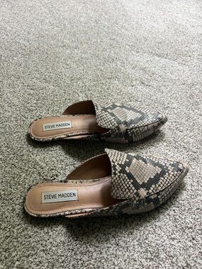 Steve Madden Snake-Print Pointed Mules in Black and Cream